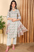 Plus Size Sea Green Pure Cotton Floral Printed Straight Suit Set
